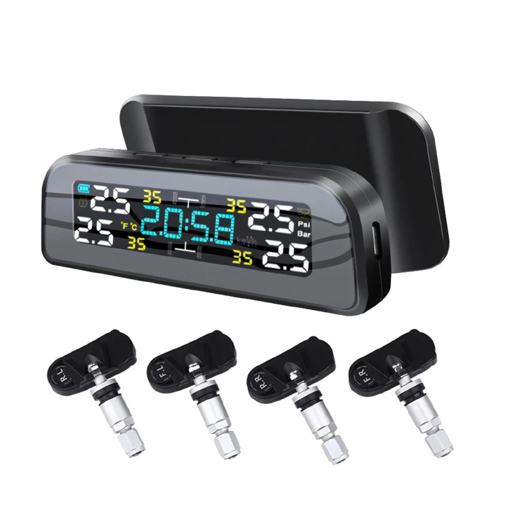 Universal TPM Wireless Tire Pressure Monitoring System Solar LCD Display 4 Sensors