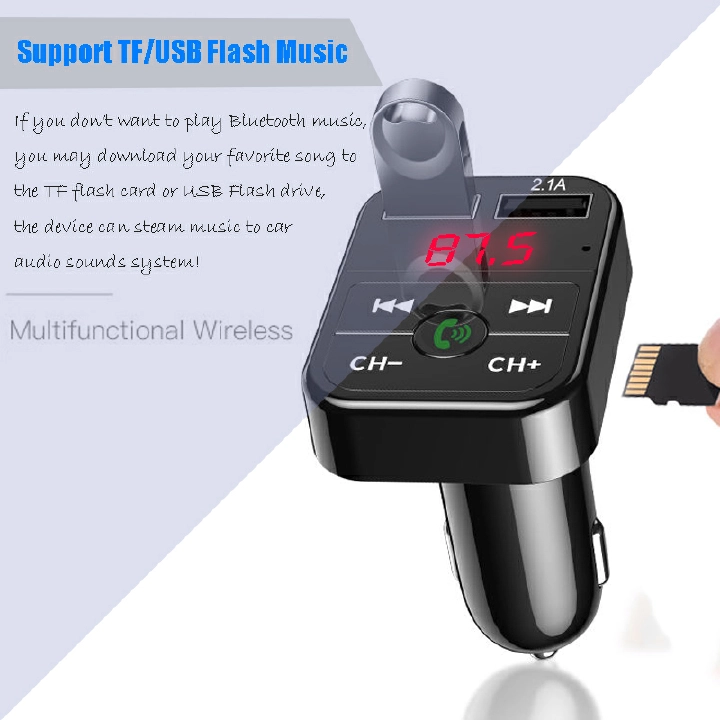 Bluetooth 5.0 FM Car Transmitter, Hands Free Wireless Audio Receiver, 2.1A MP3 Player, Dual USB Fast Charger