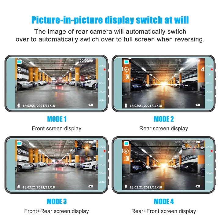 24 Hours Driving Recorder Black Box Car DVR Camera Video Recorder Rear View Dual Lens HD Loop Recording Video Rear View Mirror Video Recorder