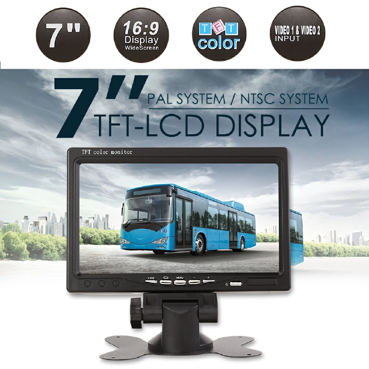 7 inch tft lcd screen car monitor player 2 video input pal/ntsc monitor for automatic rear view camera monitoring home security