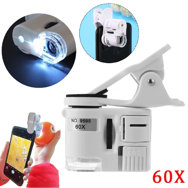 60x Mobile Phone Lens LED Macro Instrument Optical Zoom Lens with Micro Clip Camera Optical Instrument