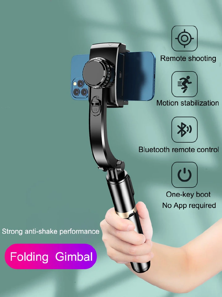 Handheld Gimbal Smartphone Bluetooth Handheld Stabilizer with Tripod selfie Stick Folding Gimbal for Smartphone Black