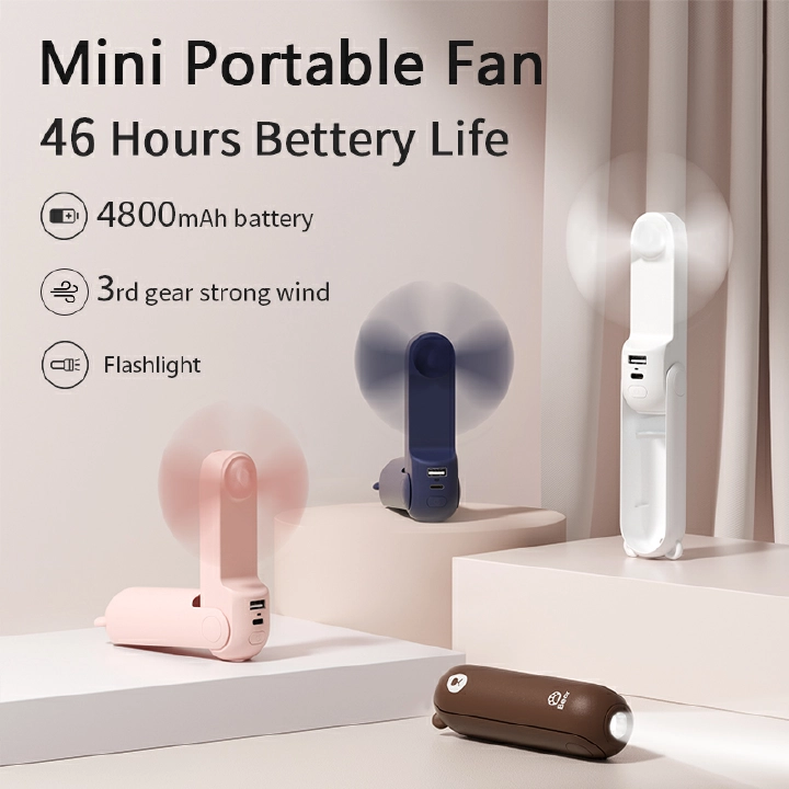 USB Mini Fan Portable Handheld Electric Fan Rechargeable Quiet Pocket Cooling Hand ventilador with Light Office Outdoor