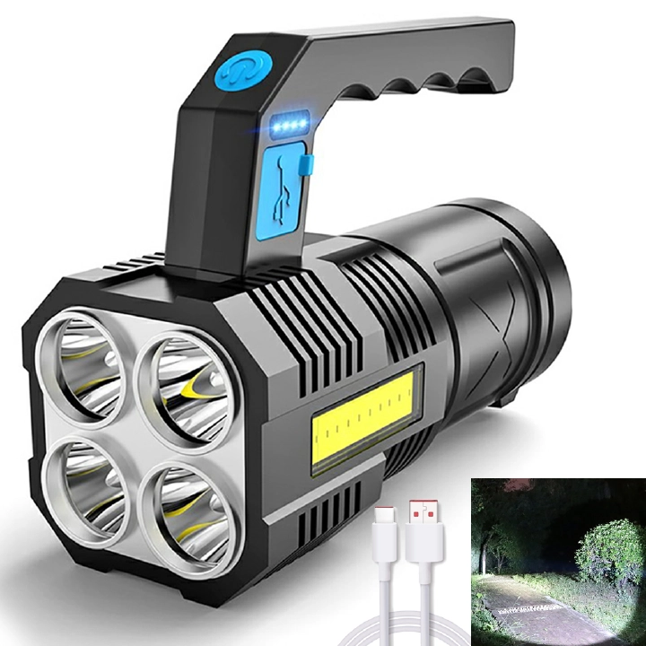 LED Flashlight USB Rechargeable Handheld Lantern Camping Portable Lamp Built in Battery Lighting COB 4 LED Flashlights