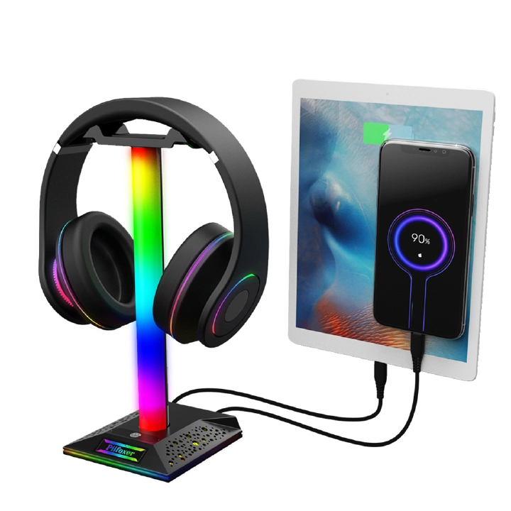 RGB Gaming Headphone Stand Dual USB Port Touch Control Strip Light Desk Gaming Headset Holder Hanger Earphone Accessories