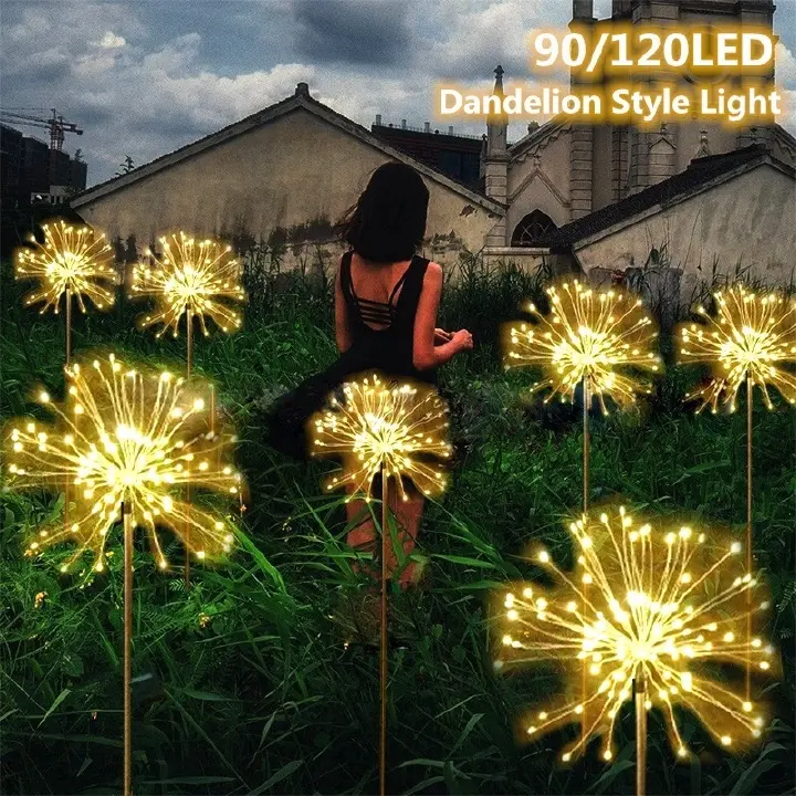 Solar Fireworks Lamp 90 LED Outdoor Grass Globe Dandelion Flash String Fairy lights For Garden Lawn Holiday Light