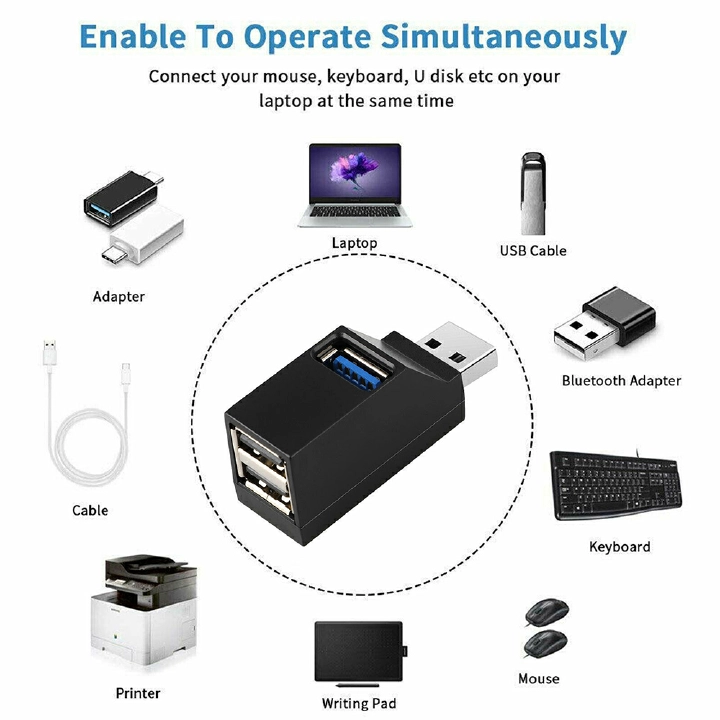 USB 3.0 Hub 3 Ports Portable Fast Data Transfer Splitter for Computer Docking Station Hub Adapter Accessories