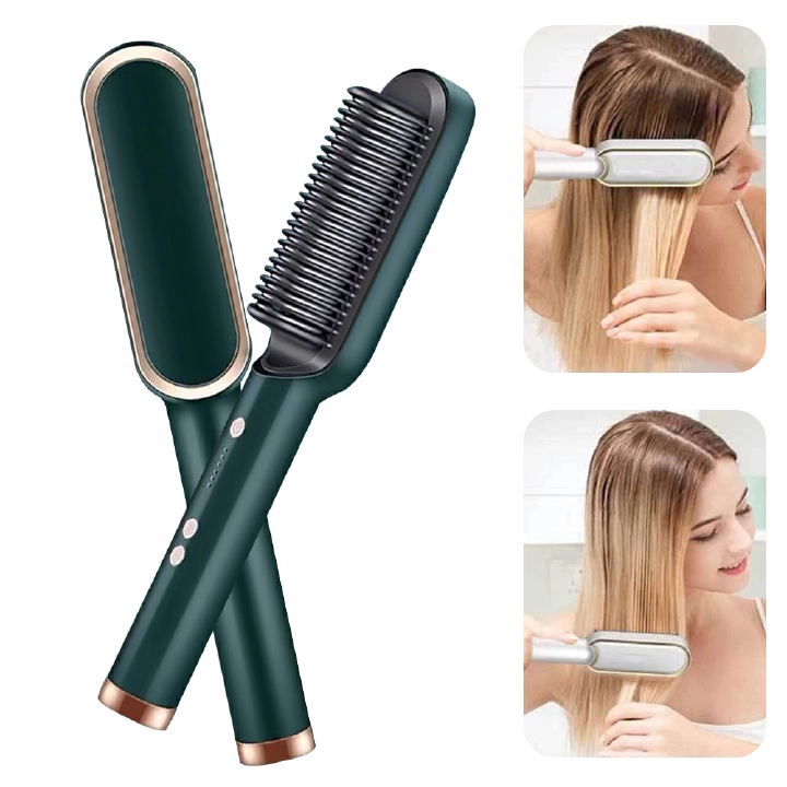 Salon equipment hair styler comb professional fast heated ceramic flat iron hair straightener brush