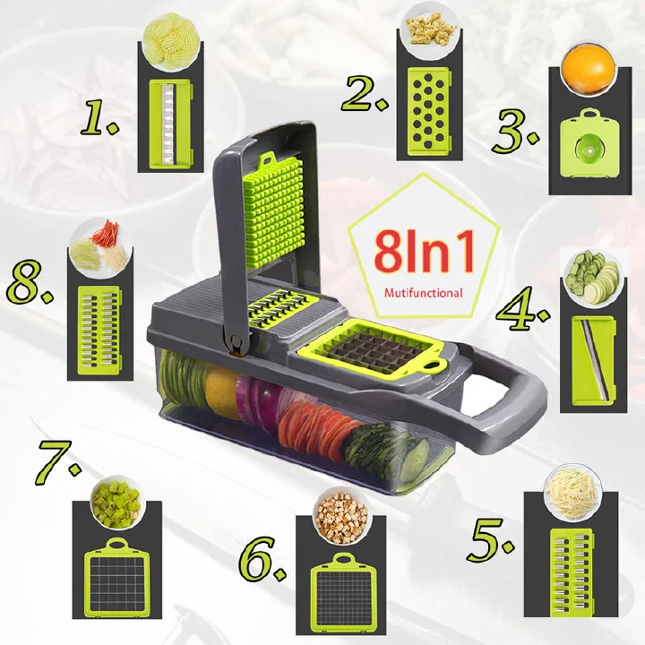 8 In 1 Multifunctional Vegetable Cutter Potato Slicer Carrot Grater Kitchen Accessories Gadgets Steel Blade Kitchen Tool
