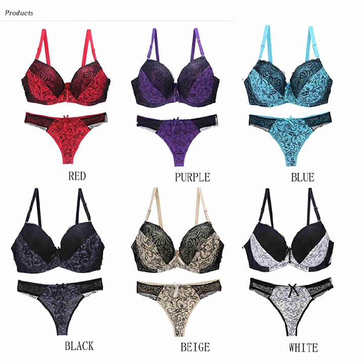 Sexy bra set, lace print color block underwear, plus size underwear set