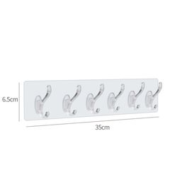 Transparent Hook, Hole Free Wall Pasting, Powerful 6 Rows Of Clothes And Hats Hooks, Large Hooks For Clothes And hats In The Kitchen And Bathroom Behind The Door White 35cm*6.5cm