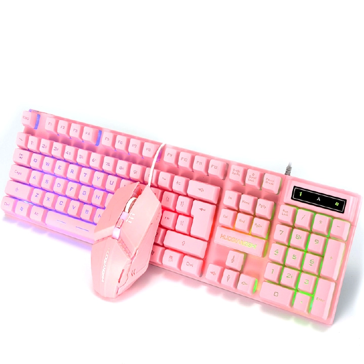 Musketeer Keyboard And Mouse Pink Seven-coloured Light-emitting USB Wired Keyboard And Mouse Computer Laptop Office Typing