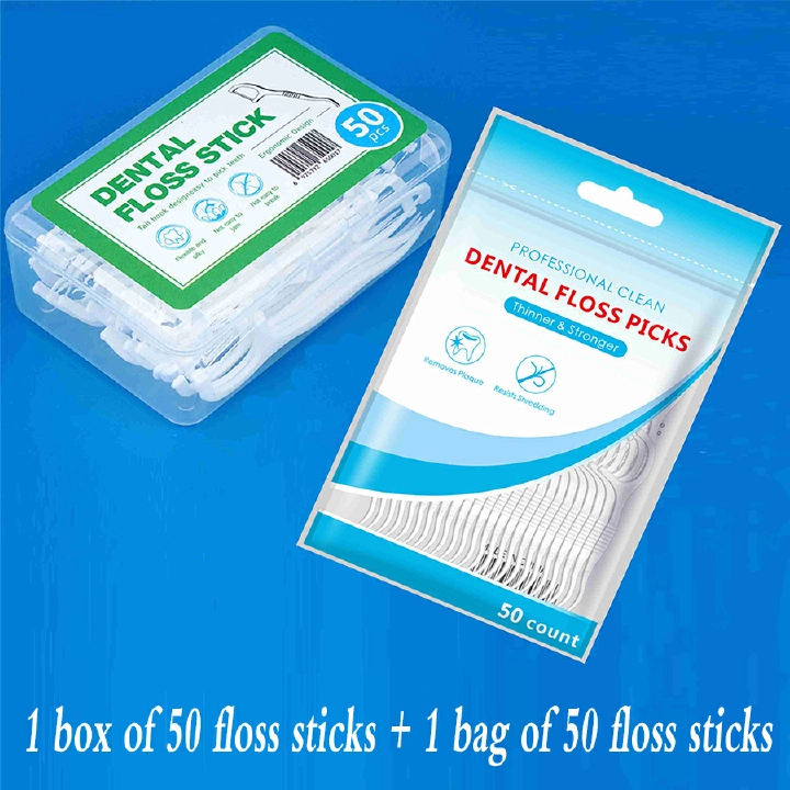 100pcs Dental Floss Flosser Picks Toothpicks Teeth Stick Interdental Brush Tooth Cleaning Dental Floss Pick Oral Care 50 Floss Pouches + 50 Floss Boxes