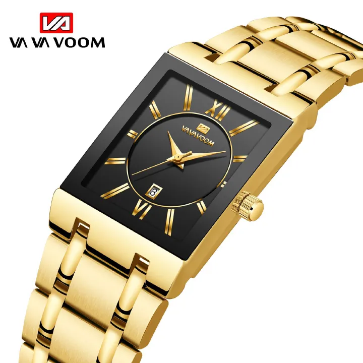 VA VA VOOM brand non-automatic mechanical square men's steel band watches business calendar quartz waterproof watch men watche watchs watched