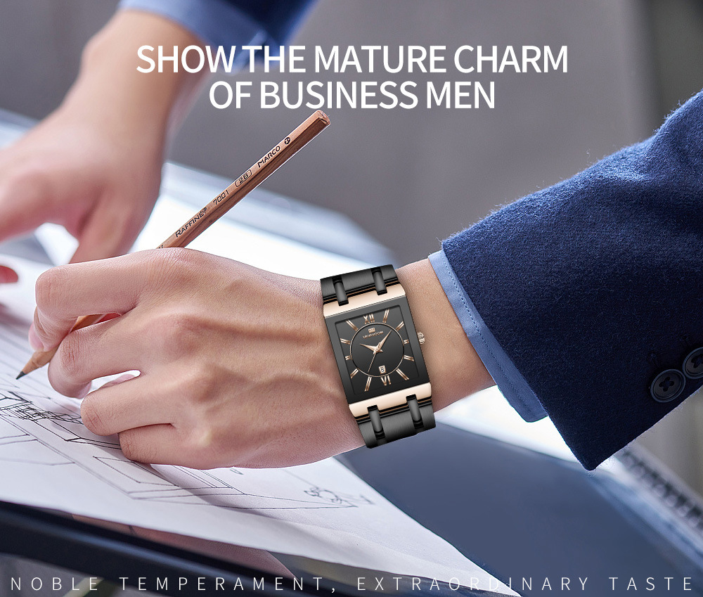 VA VA VOOM brand non-automatic mechanical square men's steel band watches business calendar quartz waterproof watch men watche watchs watched