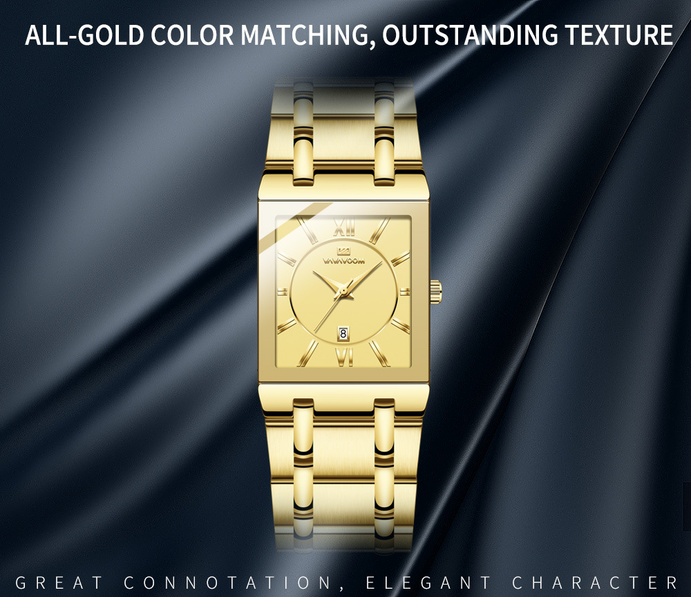 VA VA VOOM brand non-automatic mechanical square men's steel band watches business calendar quartz waterproof watch men watche watchs watched