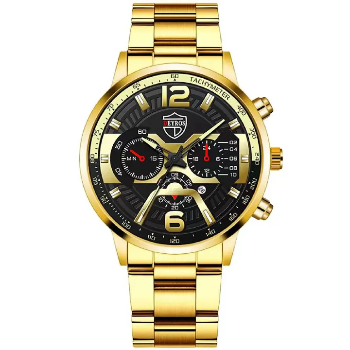 DEYROS Brand Men's Fashion Calendar Watches Male Korean Student Watch Stainless Steel Quartz Watchs Male