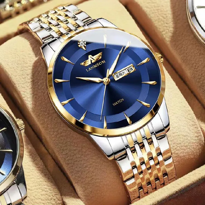 LANMSOM Brand Fashion Watches For Men Waterproof Business Fine Steel Band Quartz Men's Watch Glow in the Dark Waterproof Watchs