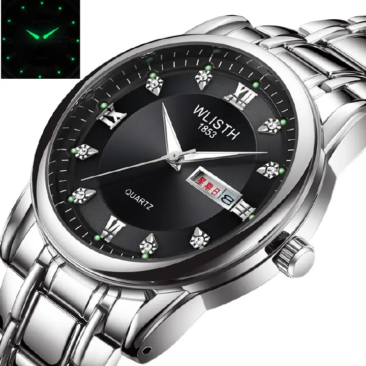 WLISTH top brand men's fashion sports watch quartz business steel band watch luminous waterproof watch for men