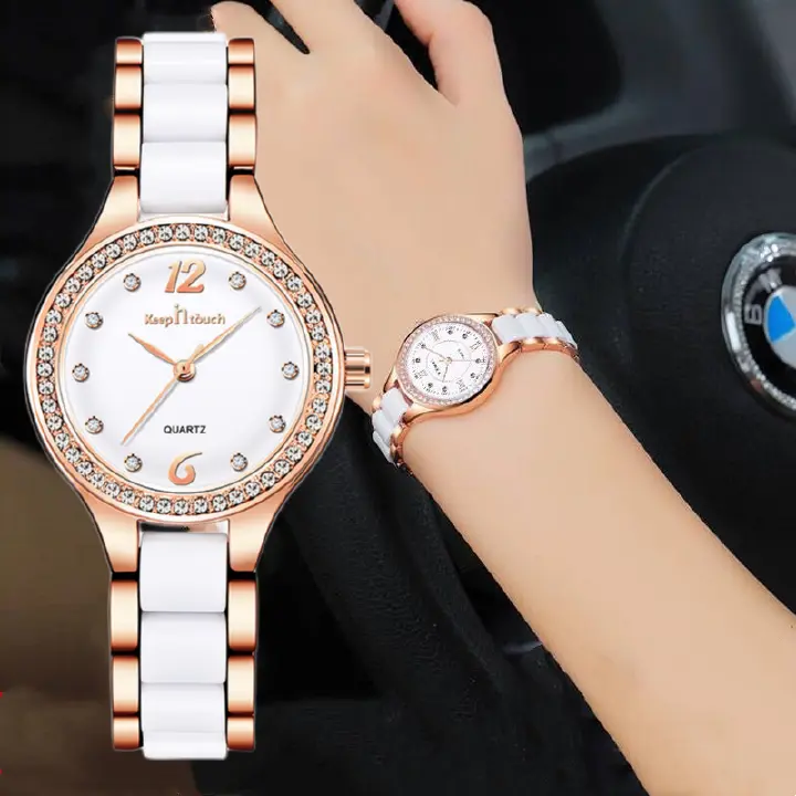 KeepInTouch Brand Fashion Women's Watch Simple Steel Band Diamond Waterproof Quartz Watch For Ladies