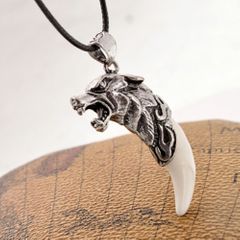 Necklaces & Pendants Wolf tooth men necklace - Fashion Resin wolf tooth alloy wolf head Pendant Necklace with leather rope jewelry As Show one size