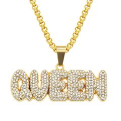 Necklaces & Pendants Men Ladies Hip Hop Encrusted Diamond Pendant Letter Necklace Miami Cuban Chain Frozen Gold Hip Hop Necklace Fashion Jewelry As Show one size