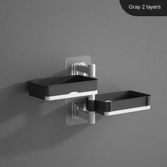 Wall Mount Soap Dishes Soap Box Soap Holder for Bathroom Keep Soap Bars Dry Clean & Easy Cleaning, Sticker Hanging & Adhensive No Drilling Gray two layers