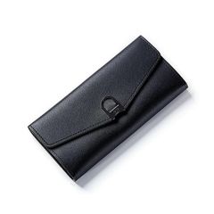 Hot Sale Long Women Wallets Creative Metal Lock Leather Ladies Wallet Womens Purses Students Girls Card Holder Money Bag Black as picture
