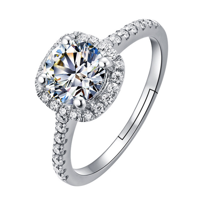 Hot Selling Classic Square Pack Moissanite Ring Diamond Jewelry Ladies Classic Wedding Engagement Ring Gift Silver Adjustable Platinum Brand MMSHOP FREE SIZE