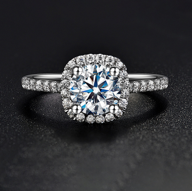 Hot Selling Classic Square Pack Moissanite Ring Diamond Jewelry Ladies Classic Wedding Engagement Ring Gift Silver Adjustable Platinum Brand MMSHOP FREE SIZE