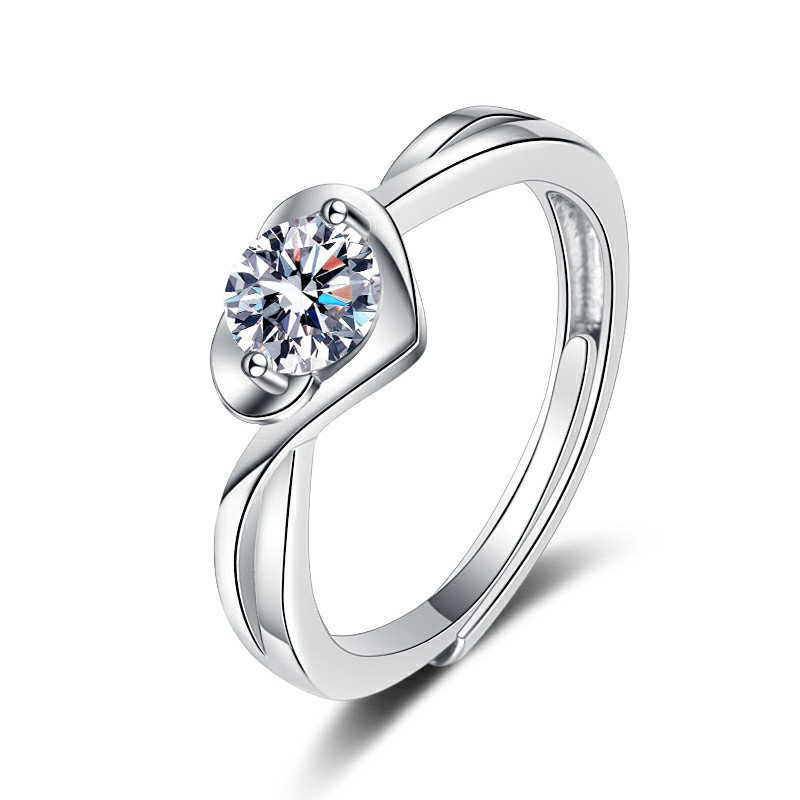 Amazon Hot Sale Fashion Classic Style Six Prong Large Diamond Jewelry Women's Classic Wedding Engagement Ring Gift Silver White Gold Free Size Brand MM