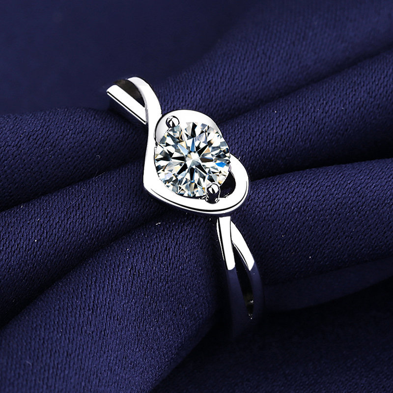 Amazon Hot Sale Fashion Classic Style Six Prong Large Diamond Jewelry Women's Classic Wedding Engagement Ring Gift Silver White Gold Free Size Brand MM