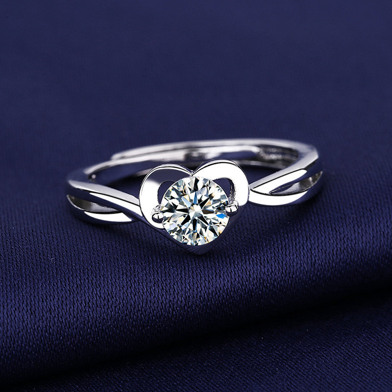 Amazon Hot Sale Fashion Classic Style Six Prong Large Diamond Jewelry Women's Classic Wedding Engagement Ring Gift Silver White Gold Free Size Brand MM