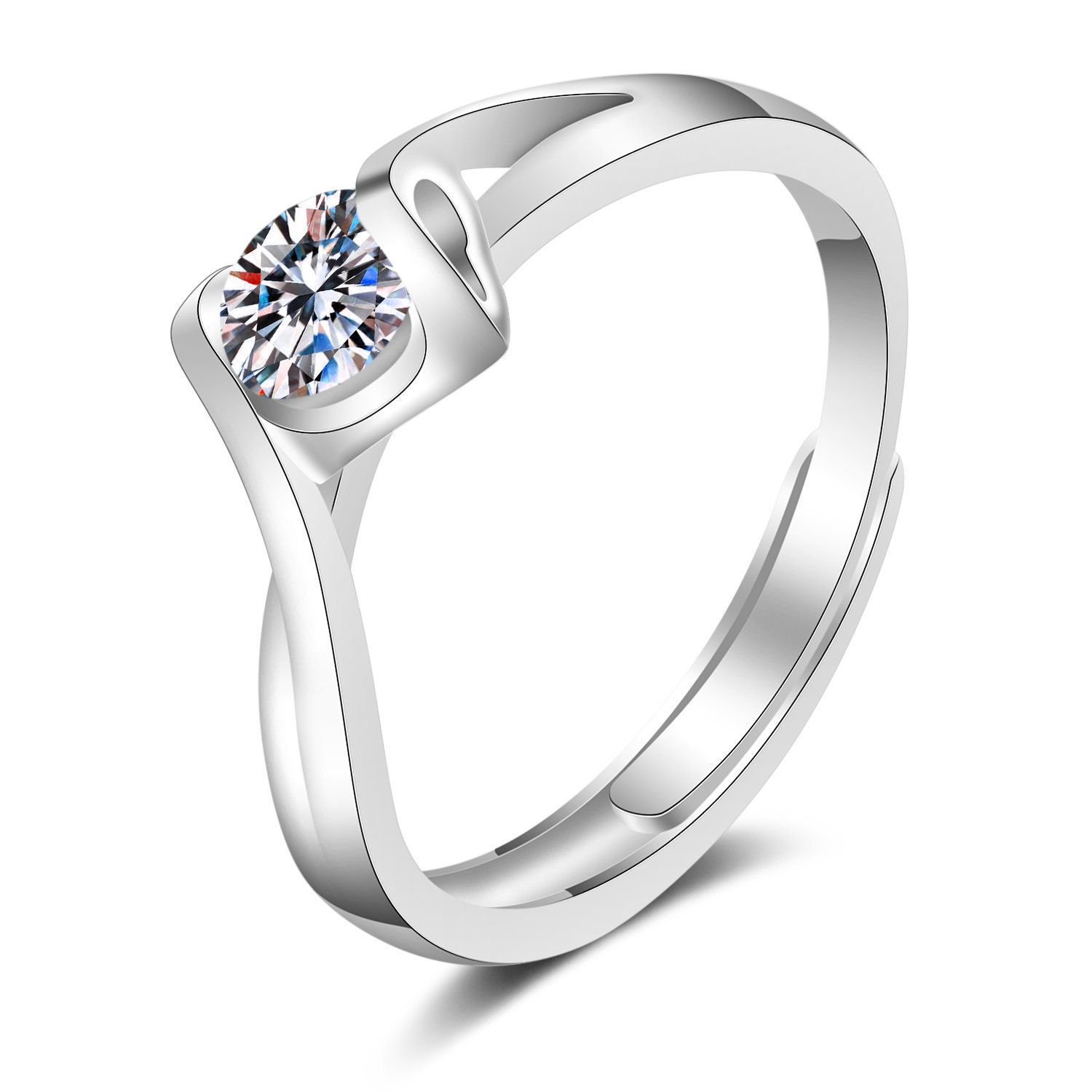 Amazon Hot Sale Fashion Classic Style Six Prong Large Diamond Jewelry Women's Classic Wedding Engagement Ring Gift Silver White Gold Free Size Brand MM
