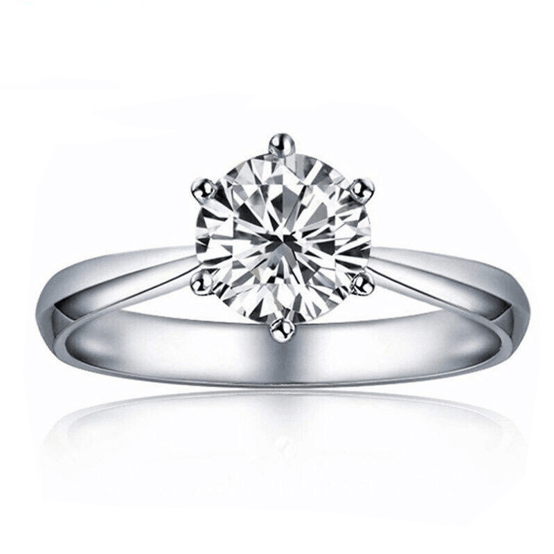Amazon Hot Sale Fashion Classic Style Six Prong Large Diamond Jewelry Women's Classic Wedding Engagement Ring Gift Silver White Gold Free Size Brand MM