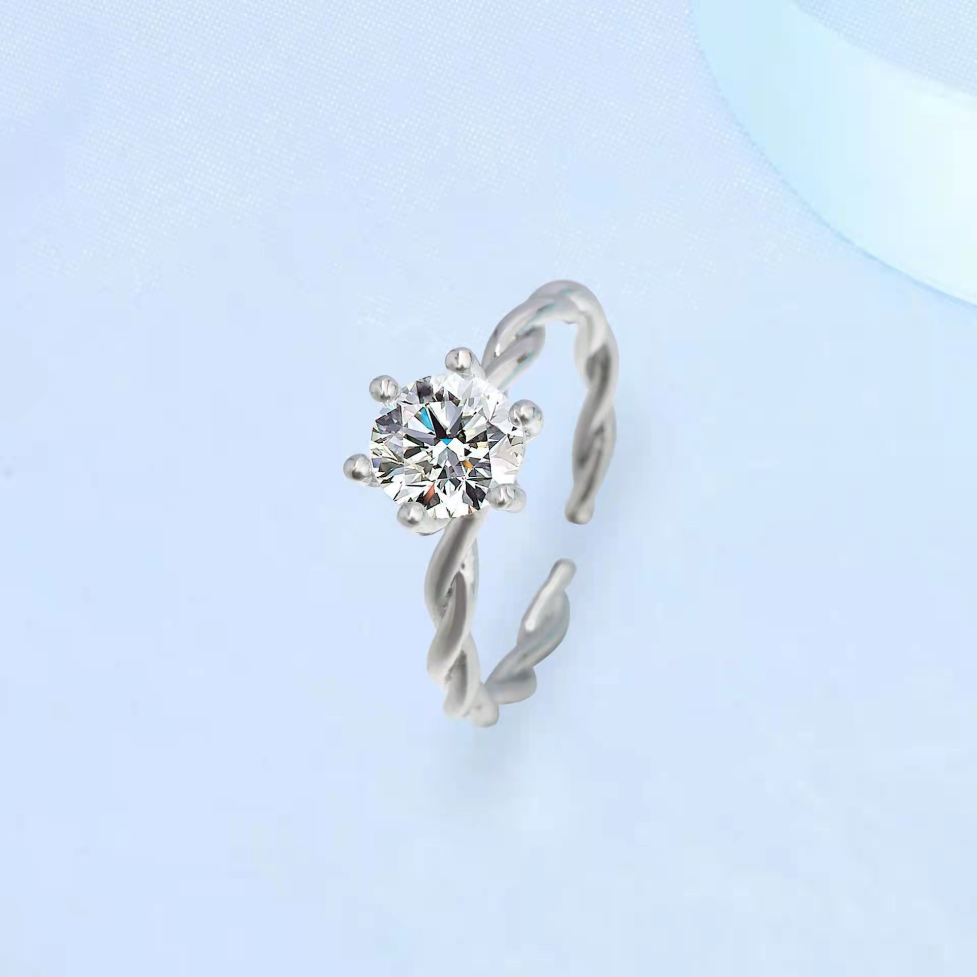 Amazon Hot Sale Fashion Classic Style Six Prong Large Diamond Jewelry Women's Classic Wedding Engagement Ring Gift Silver White Gold Free Size Brand MM