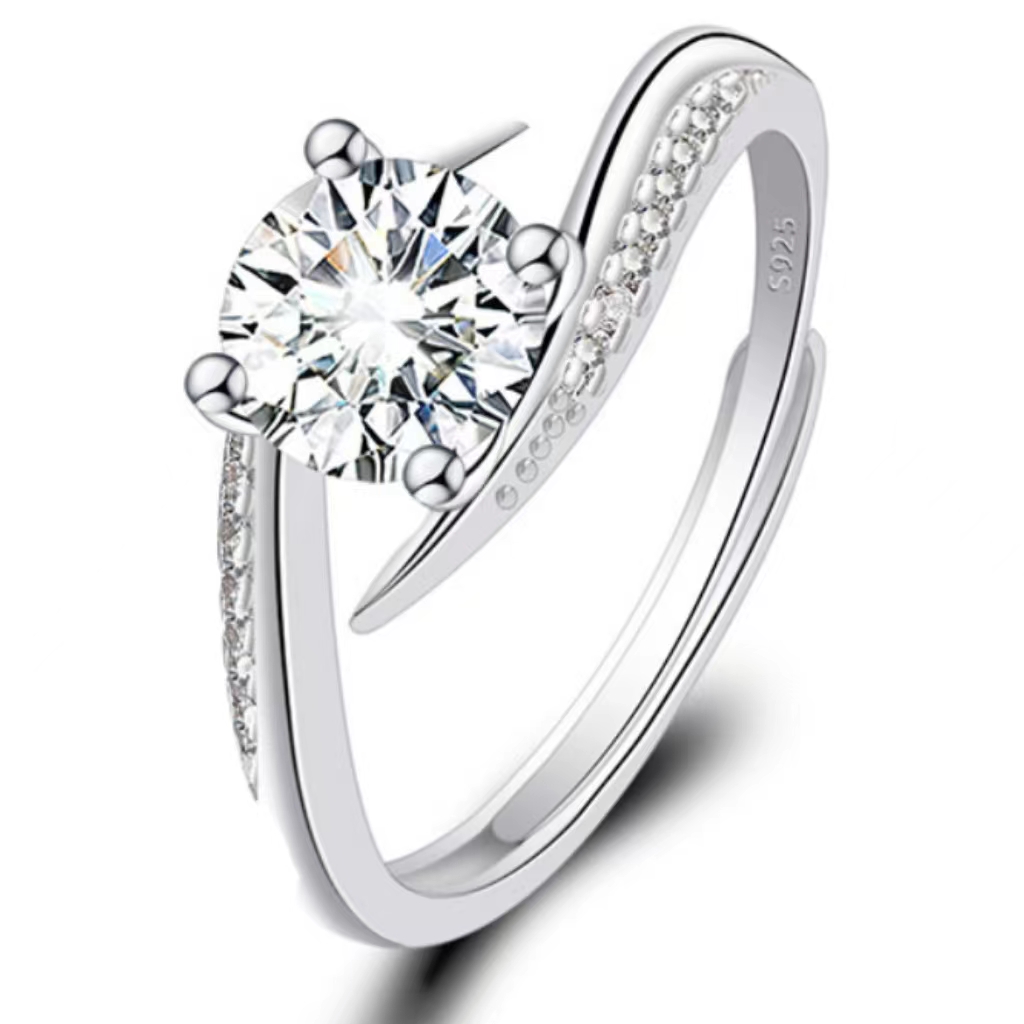 2022 Fashion New Shape Round Large Diamond Jewelry Ladies Classic Wedding Engagement Ring Gift Silver White Gold Free Size