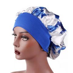 The latest hot sale Satin Headscarf Hat Sleeping Bonnet Hair Wrap Silk Cap Fashion Head Scarf Headwear Night Sleep Brand MM Blue