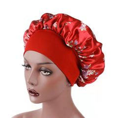 The latest hot sale Satin Headscarf Hat Sleeping Bonnet Hair Wrap Silk Cap Fashion Head Scarf Headwear Night Sleep Brand MM Red