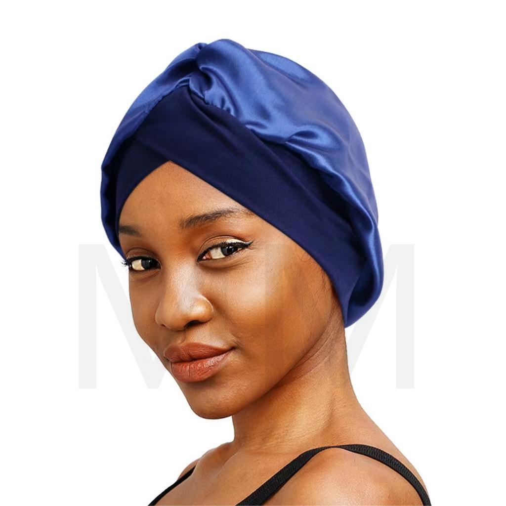 Hot sale Solid Color Cross Elastic Bandana Hat Wide Brim Satin Nightcap Hair Care Satin Headscarf HatWrap Silk Cap Fashion Head Scarf Headwear Brand MM JDT-337B