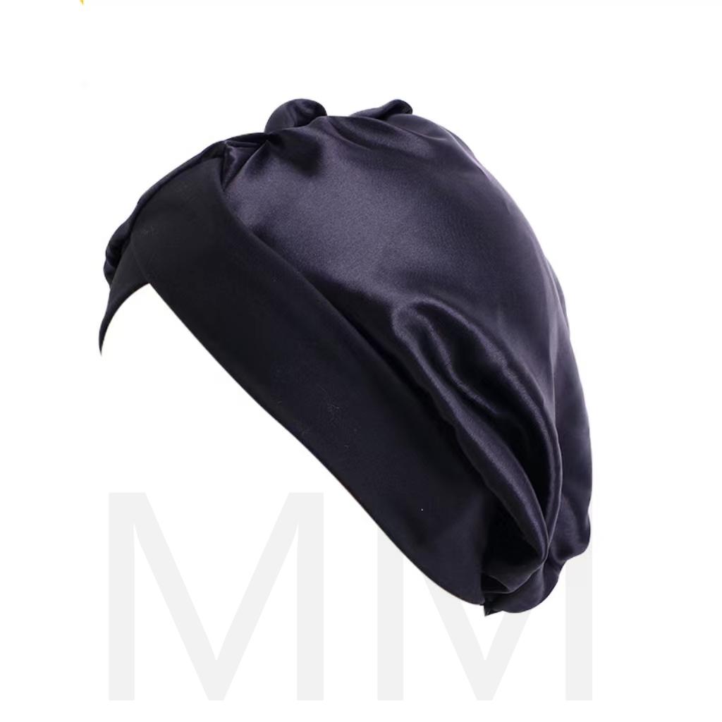 Hot sale Solid Color Cross Elastic Bandana Hat Wide Brim Satin Nightcap Hair Care Satin Headscarf HatWrap Silk Cap Fashion Head Scarf Headwear Brand MM JDT-337B