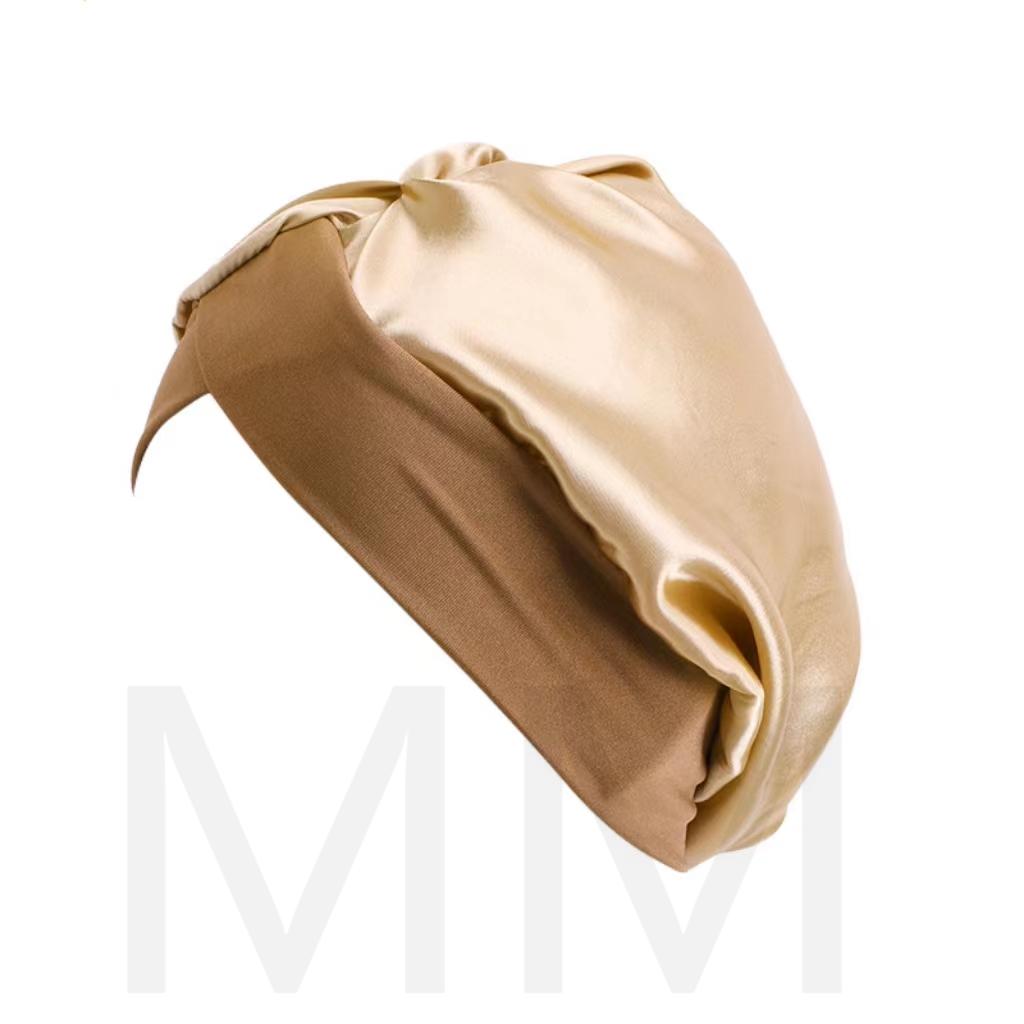 Hot sale Solid Color Cross Elastic Bandana Hat Wide Brim Satin Nightcap Hair Care Satin Headscarf HatWrap Silk Cap Fashion Head Scarf Headwear Brand MM JDT-337B
