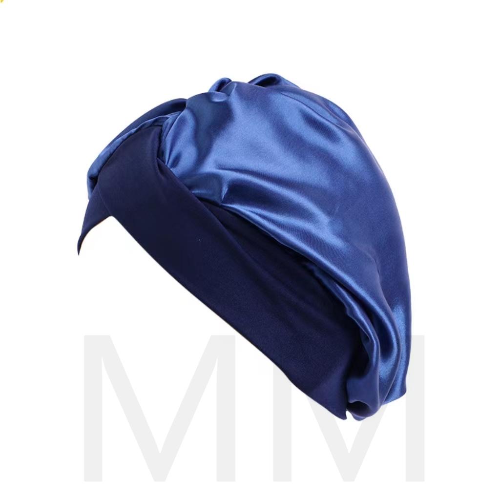 Hot sale Solid Color Cross Elastic Bandana Hat Wide Brim Satin Nightcap Hair Care Satin Headscarf HatWrap Silk Cap Fashion Head Scarf Headwear Brand MM JDT-337B
