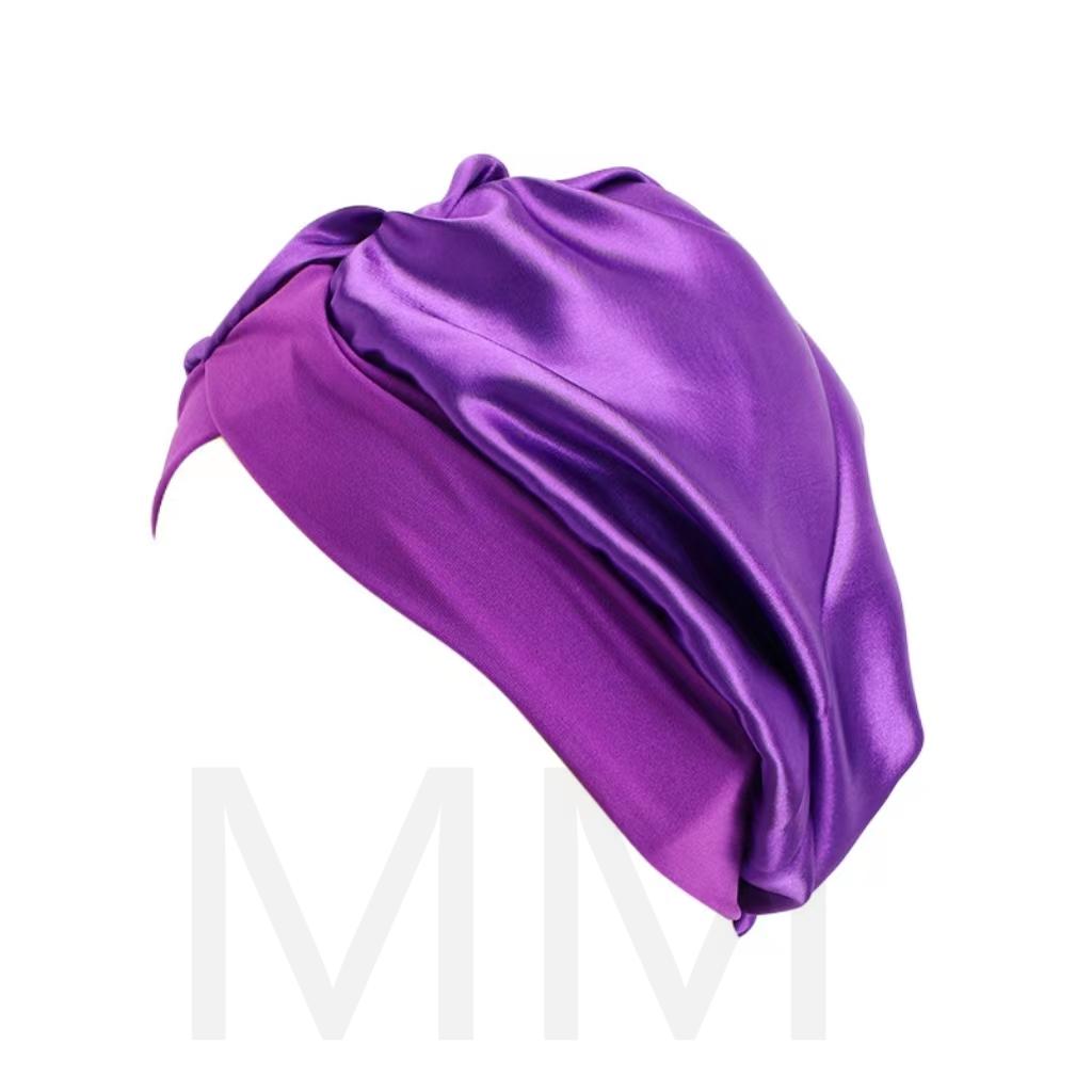 Hot sale Solid Color Cross Elastic Bandana Hat Wide Brim Satin Nightcap Hair Care Satin Headscarf HatWrap Silk Cap Fashion Head Scarf Headwear Brand MM JDT-337B