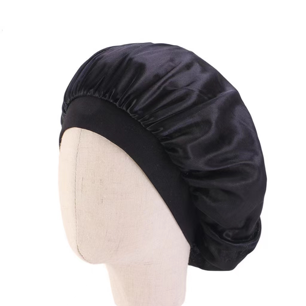 Hot selling beautiful kids fashion nightcap  Wide brim elastic hair cap satin bonnet