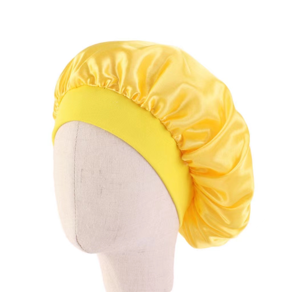 Hot selling beautiful kids fashion nightcap  Wide brim elastic hair cap satin bonnet