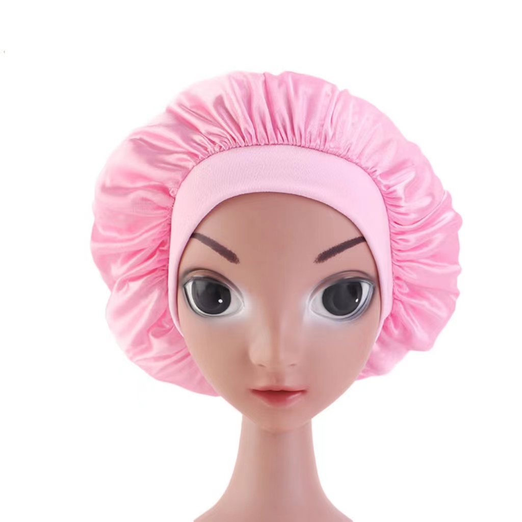 Hot selling beautiful kids fashion nightcap  Wide brim elastic hair cap satin bonnet