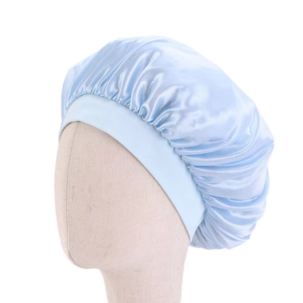 Hot selling beautiful kids fashion nightcap  Wide brim elastic hair cap satin bonnet