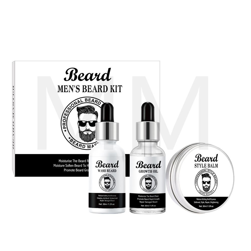 Hot Sale MM New Beard Growth and Fast Hair Growth Oil Hairy Facial Beard Care Kit Men Beard Moisturizing Anti-Frizz Beard Styling Kit 3PCS/Set