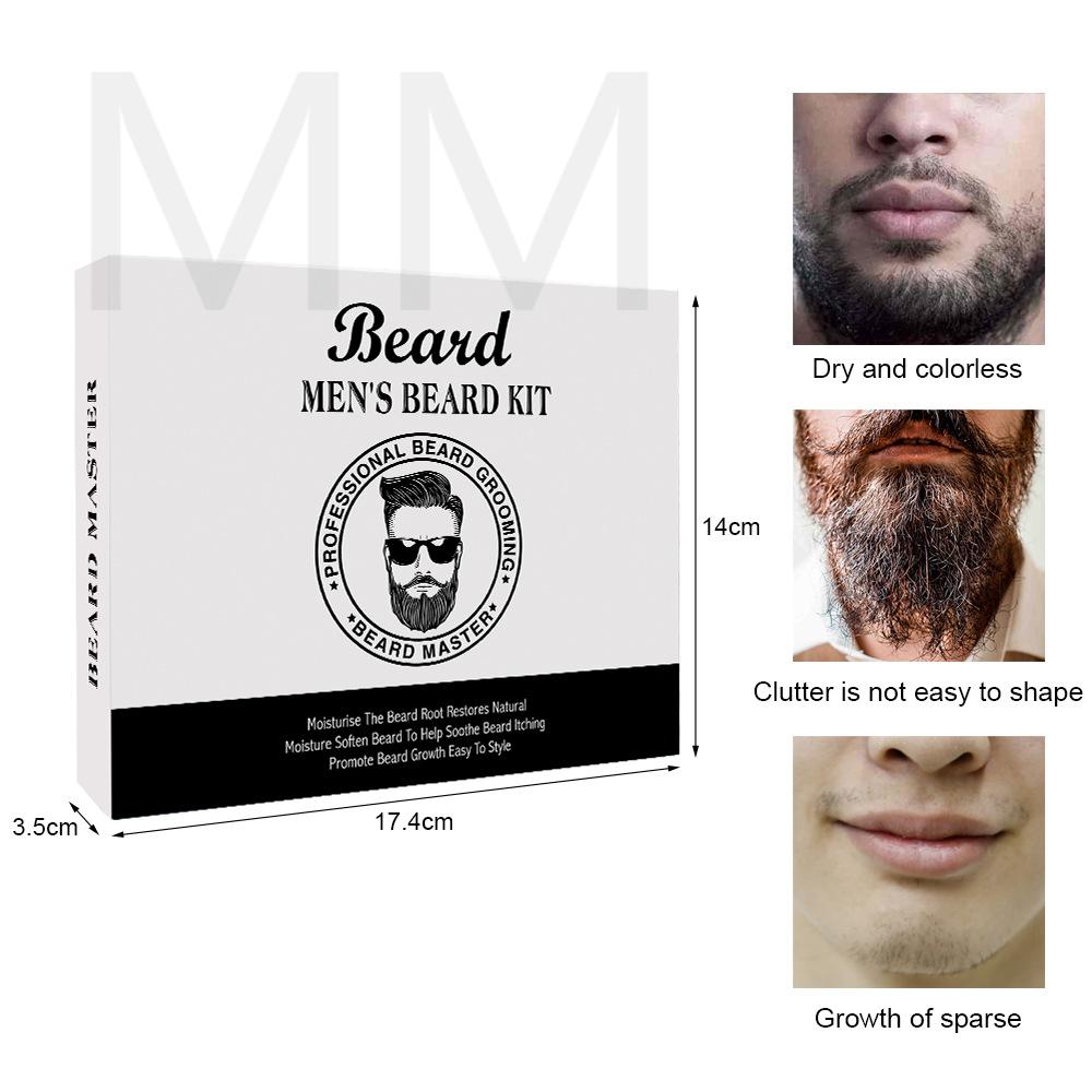 Hot Sale MM New Beard Growth and Fast Hair Growth Oil Hairy Facial Beard Care Kit Men Beard Moisturizing Anti-Frizz Beard Styling Kit 3PCS/Set